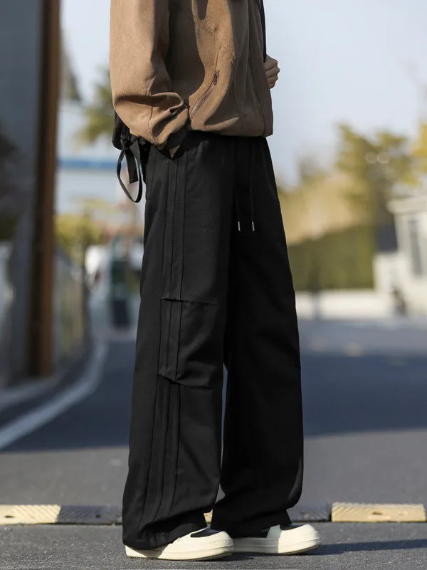 

Spring Autumn American Workwear Style Men's Loose Straight Leg Pants Drawstring Pure Cotton Student Casual Trousers