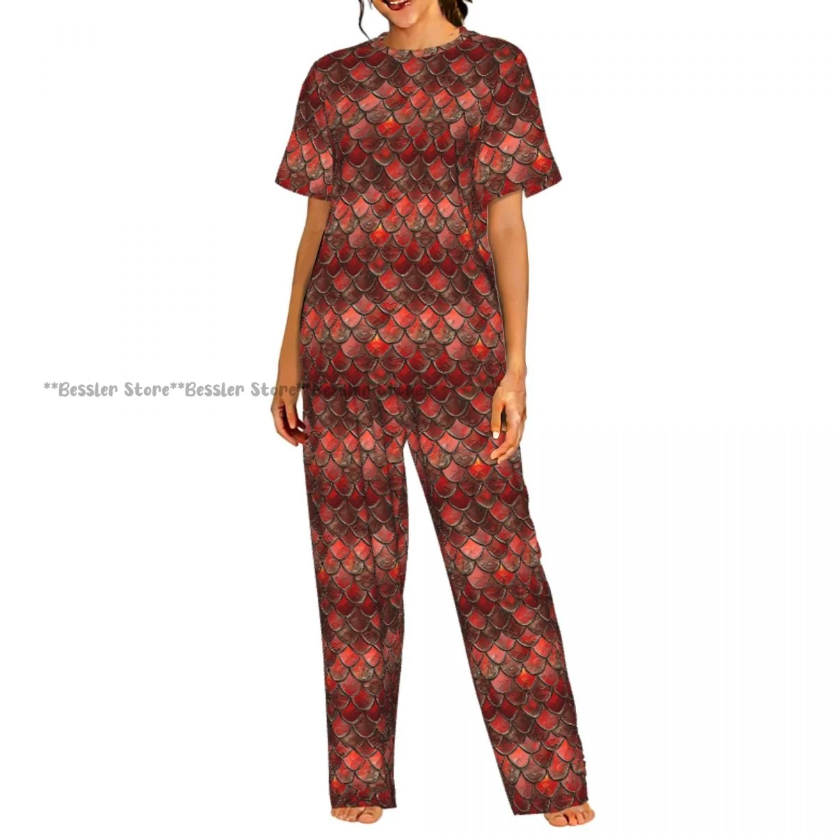 

Комплект пижамы с короткими рукавами и узором в виде чешуи русалки-дракона, женская домашняя одежда