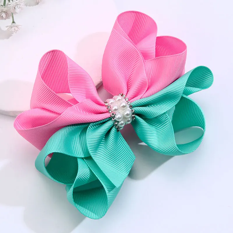 New Pearl Hair Bows Clips For Girls Ribbon Bow Boutique Hairpins Kids Two Color Barrettes Headwear Hair Styling Accessories