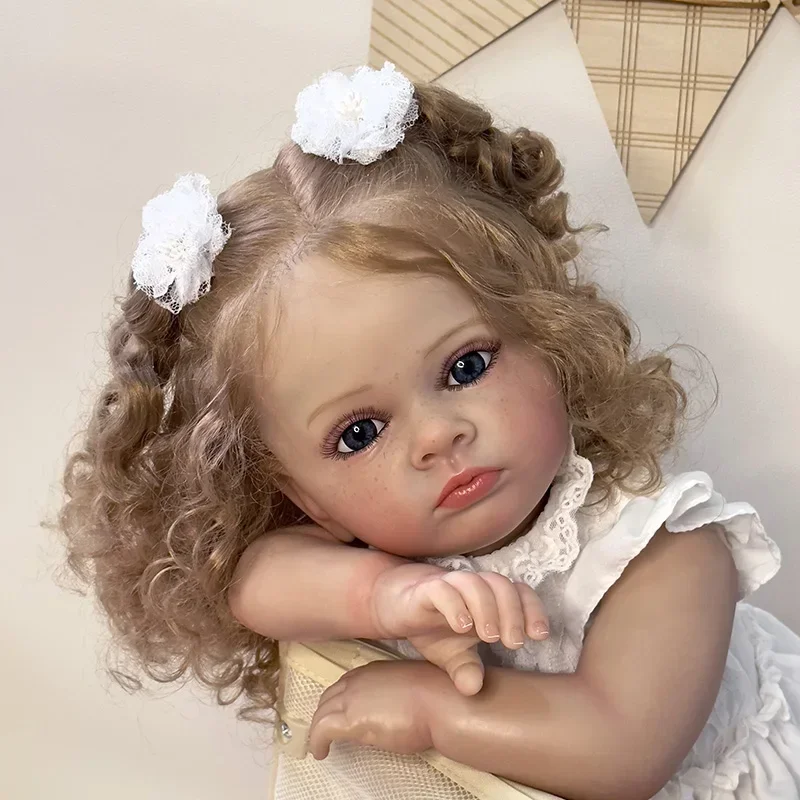 

60cm Reborn Toddle Tutti Princess Baby with Blone Curly Hair Lifelike 3D Skin with Veins Soft Vinly Reborn Baby Toy for Girl