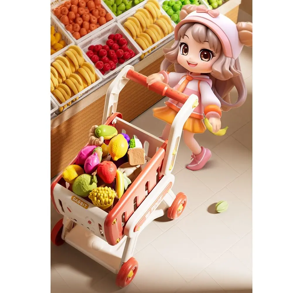 Multicolor Shopping Cart Set Simulation 1 Trolley Pretend Shopping Playset 24pcs Fruits 8 Snacks Box Role Playing