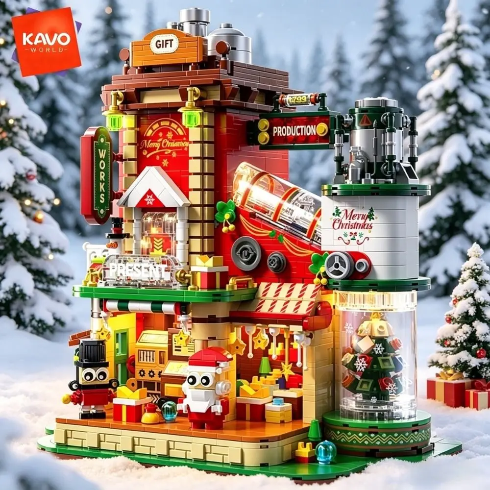 

KAVOWORLD Christmas Village Gift Factory Building Blocks Set LED Light Up Bricks Kit Home Festive Decor for Building Enthusiasts