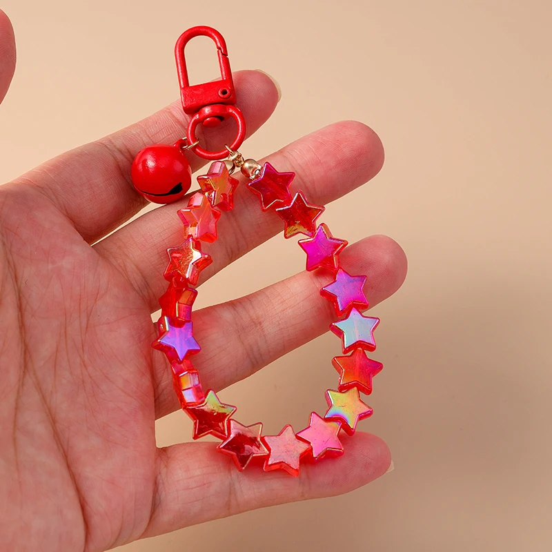 Aihua Bunter Schicker Glas-Popcorn-Ring Glocken-Stern-Perlen-Schlüsselanhänger für Frauen und Mädchen, Handykette, Taschenanhänger, Schlüsselring, Schmuck, Geschenke – Detail 11
