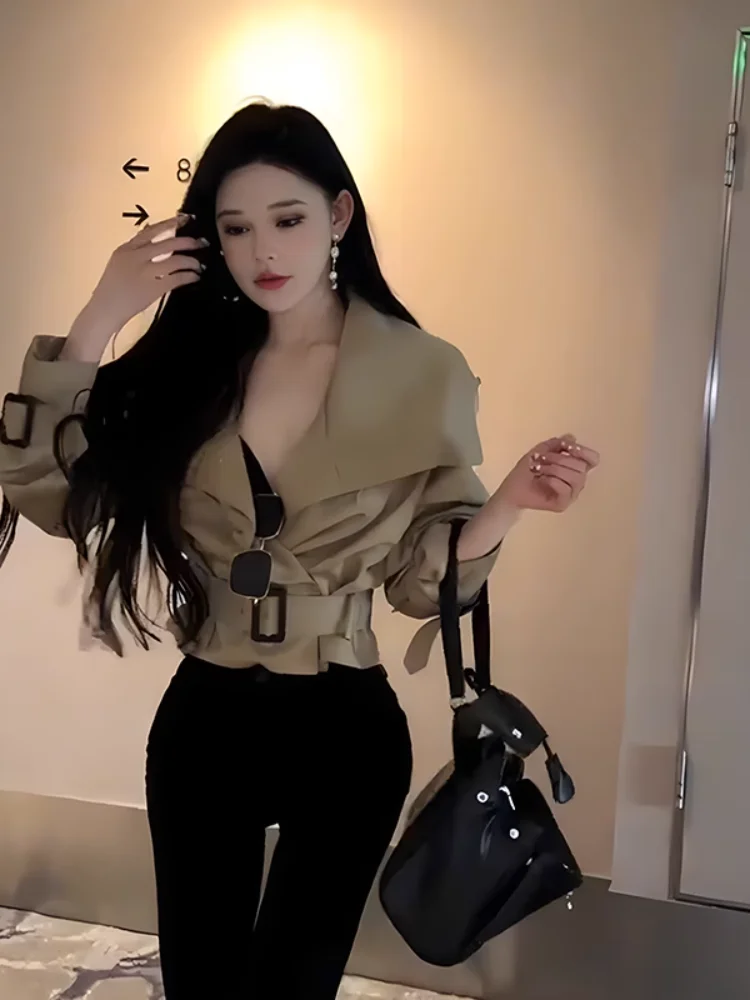 

Trench Coats For Women Liquidation Cropped Autumn Summer Waterproof Suede Short Brands Outdoor Commute Green Leather Half
