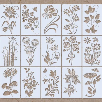 15 Pz/lotto 28 cm Fiore Foglie di Bambù FAI DA TE Stratificazione Stencil Pittura Murale Scrapbook Colorazione Goffratura Album Modello Decorativo