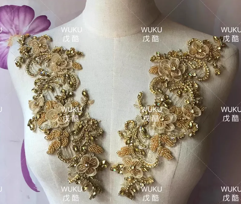 Handmade beading silk flower handmade lace flower wedding dress children's performance clothing decorative decals