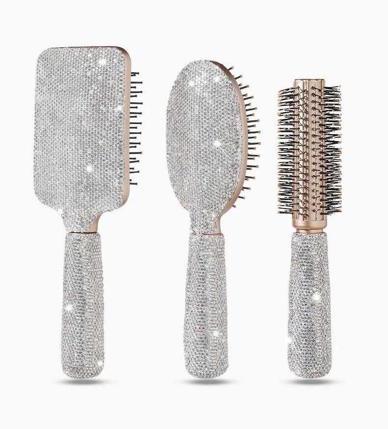 Rhinestone Hair Brush, Anti-Static Padded Massage Comb, Fluffy Styling Essential, Sparkling Diamonds, Ideal for Holiday Gifts