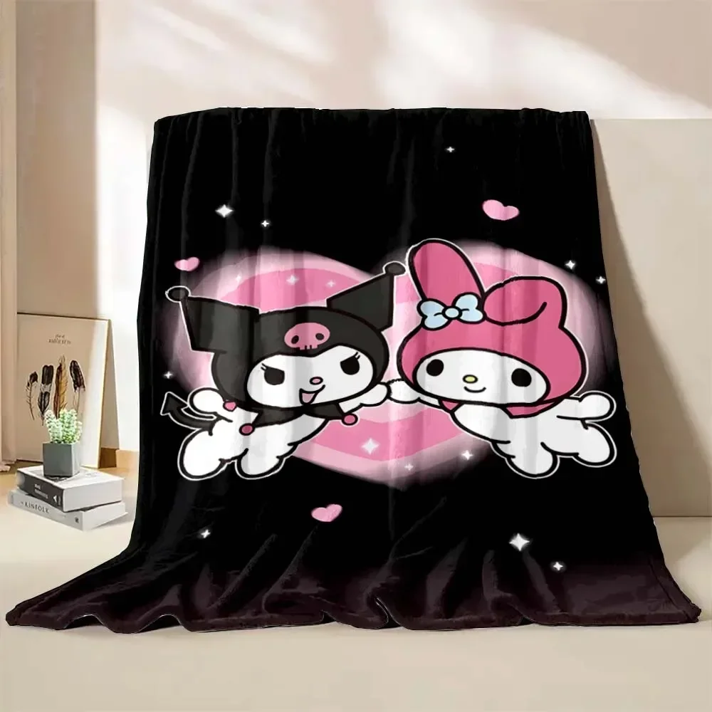 Sanrio Kuromi Flannel Blanket Children Soft Quilt Thicken Plush Nap Blanket Cartoon My Melody Sofa Blanket Child Adult Gift