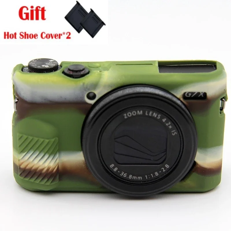 Anti-Knock Silicone Body Cover，Camera Protective Case With 2PCS Hot Shoe Cover For Canon G7X Mark II G7X2 G7X3