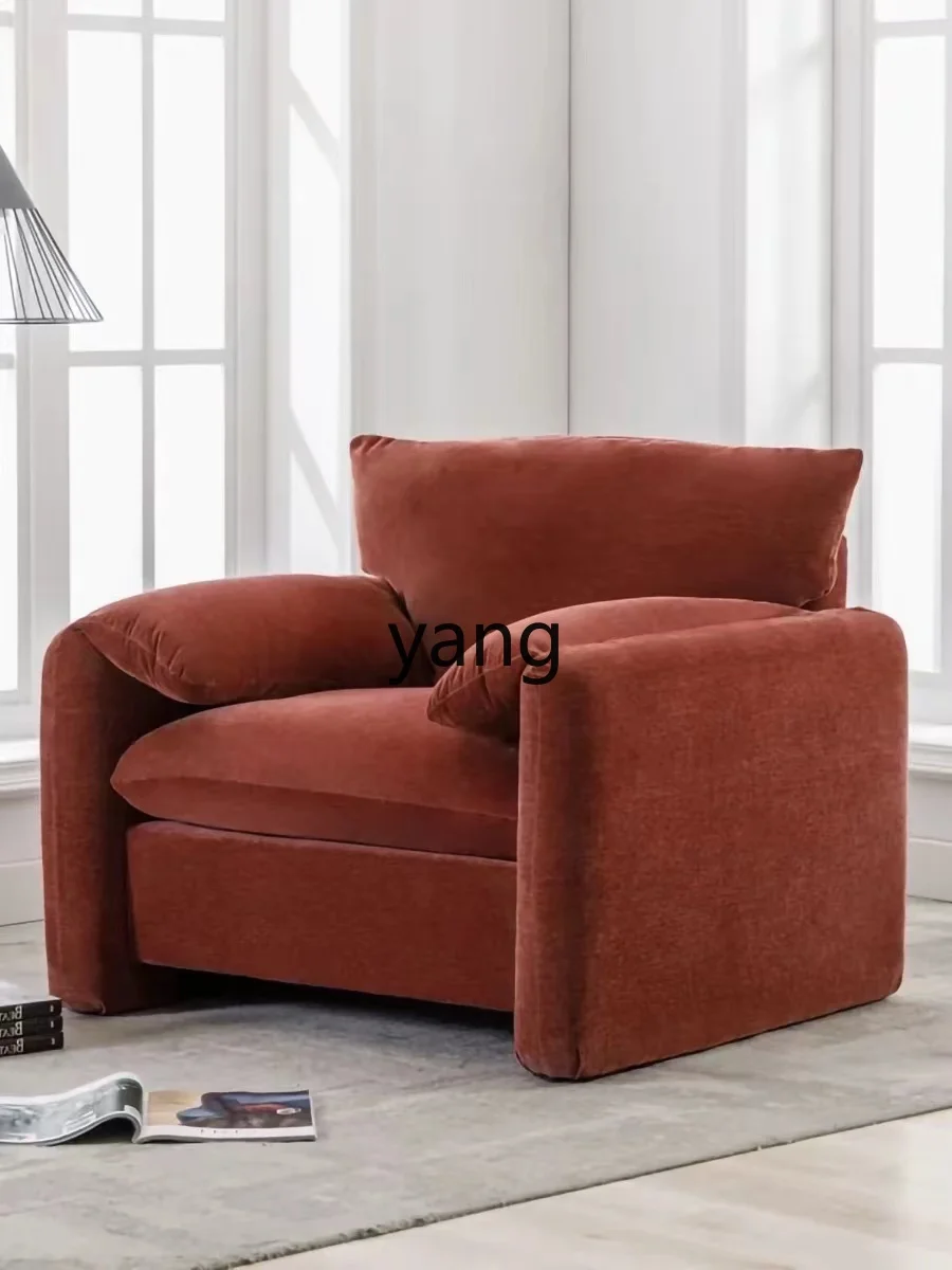 L'm'm Fabric Sofa Simple Large and Small Apartment Type Cream Style Orange Flannel Couch