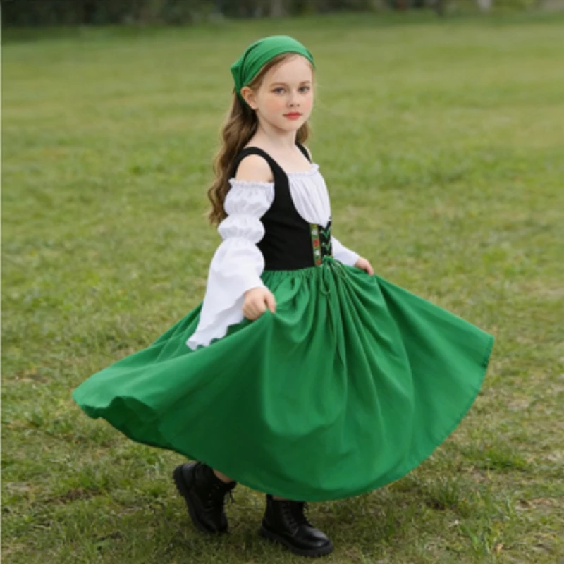 

Длинное платье для девочек в средневековом стиле для Октоберфеста, детский традиционный фермерский праздничный костюм