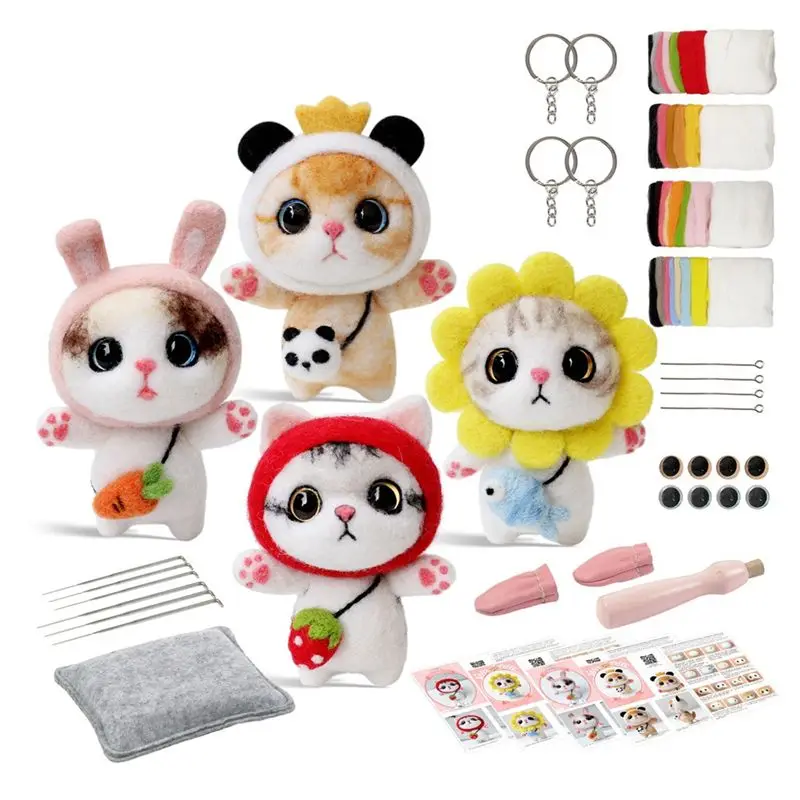 Cats Needle Felting Kits Accessories For Beginner,Needle Felting Kit,Felt Needles,Foam Pad,Felt Cloth,Instruction