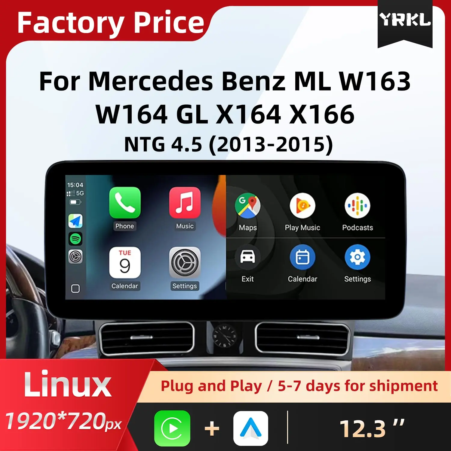 

Для Mercedes-Benz ML W163 W164 GL X164 X166: Обновленный беспроводной CarPlay, Android Auto, автомобильное радио, BT-видеоплеер, монитор с сенсорным экраном