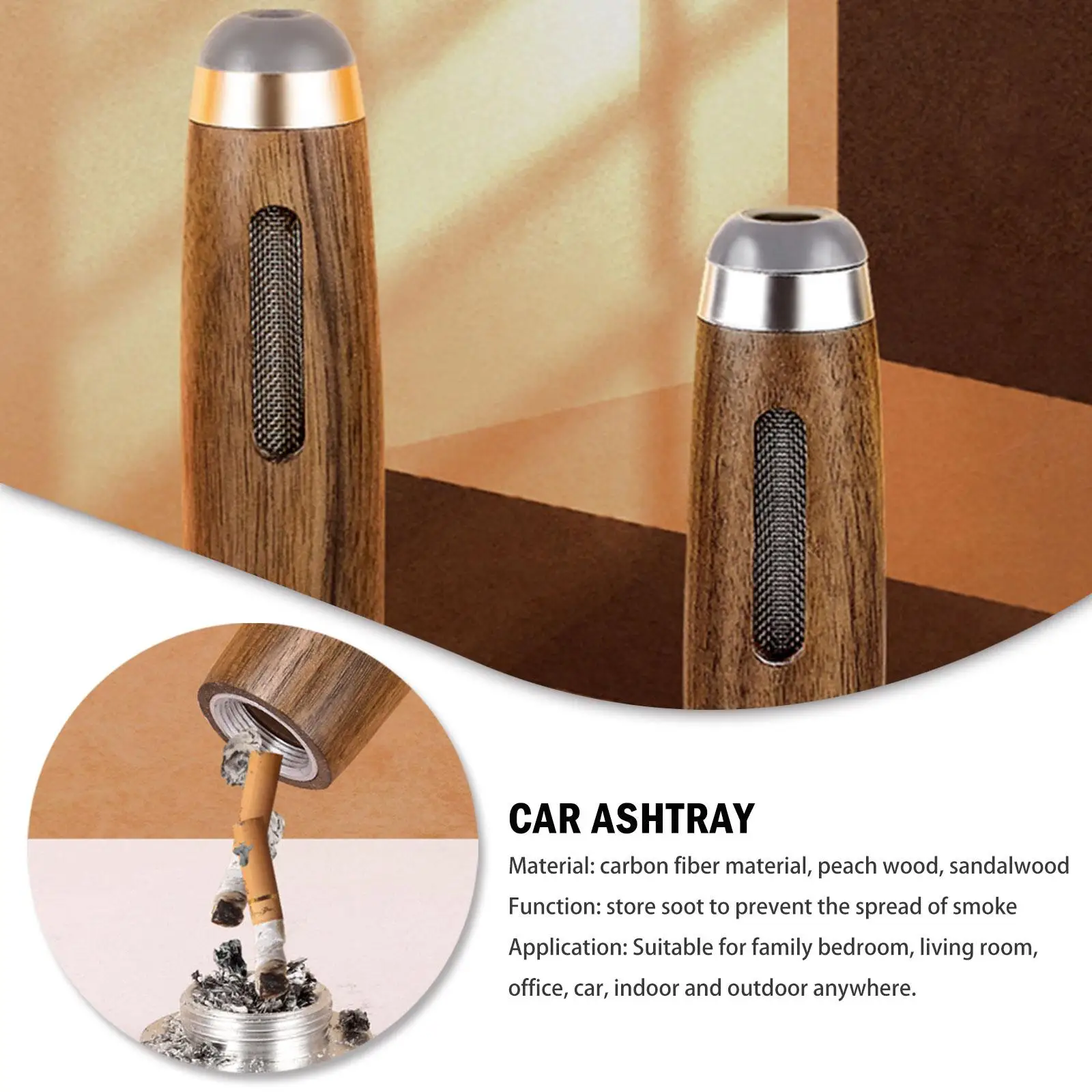 Dust-free Smoking Car Ashtray Wooden Car Portable Smoke Tool Ashtray Cigarette Holder Mini Mobile Filter Anti Soot-flying E3C3