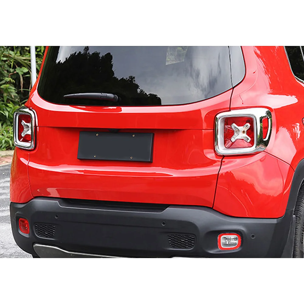 For Jeep Renegade 2016 2017 2018 2019 2020 2021 Rear Tail Back Light Lamp Detector Frame Stick Chrome ABS Cover Trim Hoods 2PCs