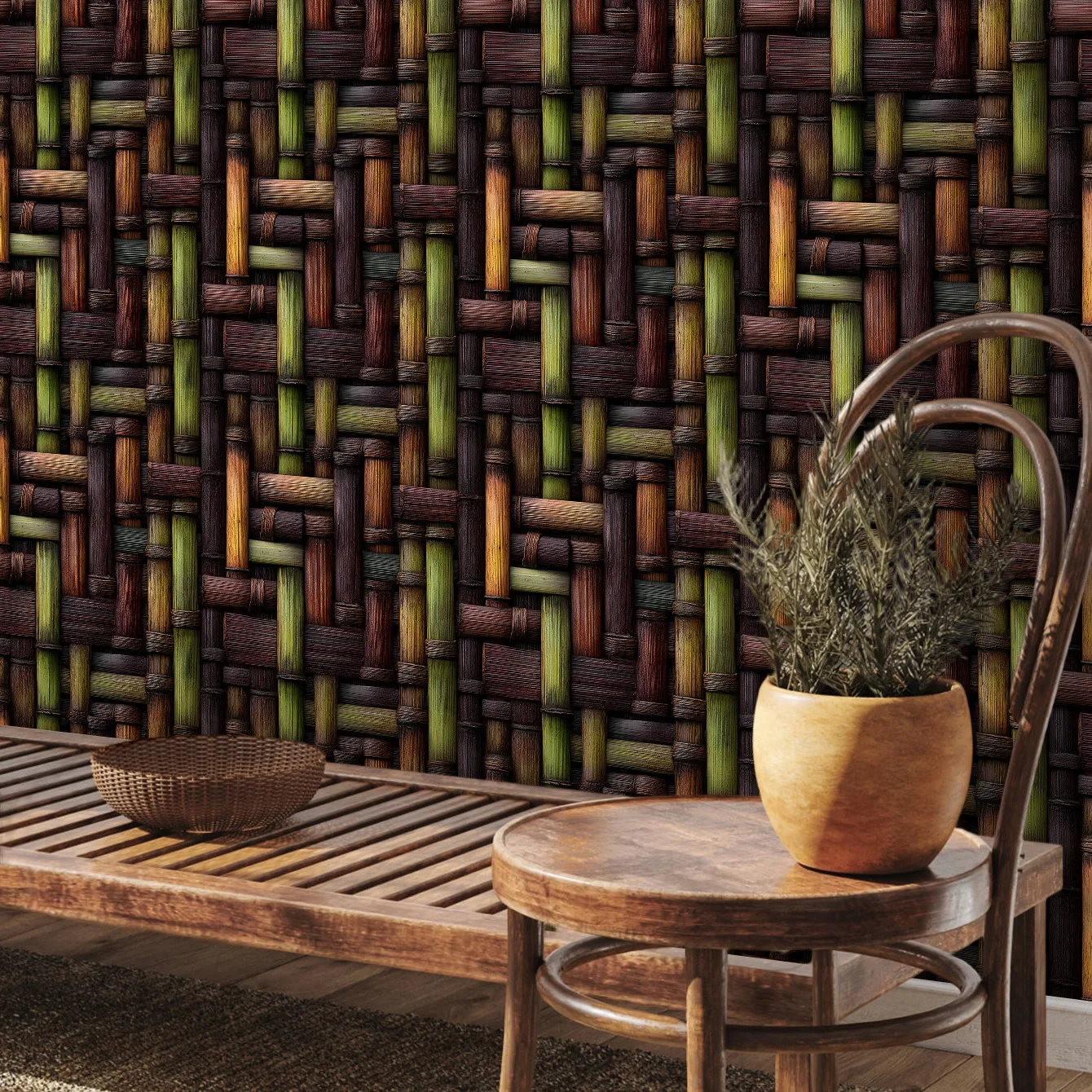 Rustic Bamboo Peel and Stick Wallpaper, Wood Texture Removable Wall Mural Self-Adhesive Natural Bamboo Decor for Bedroom Cabinet