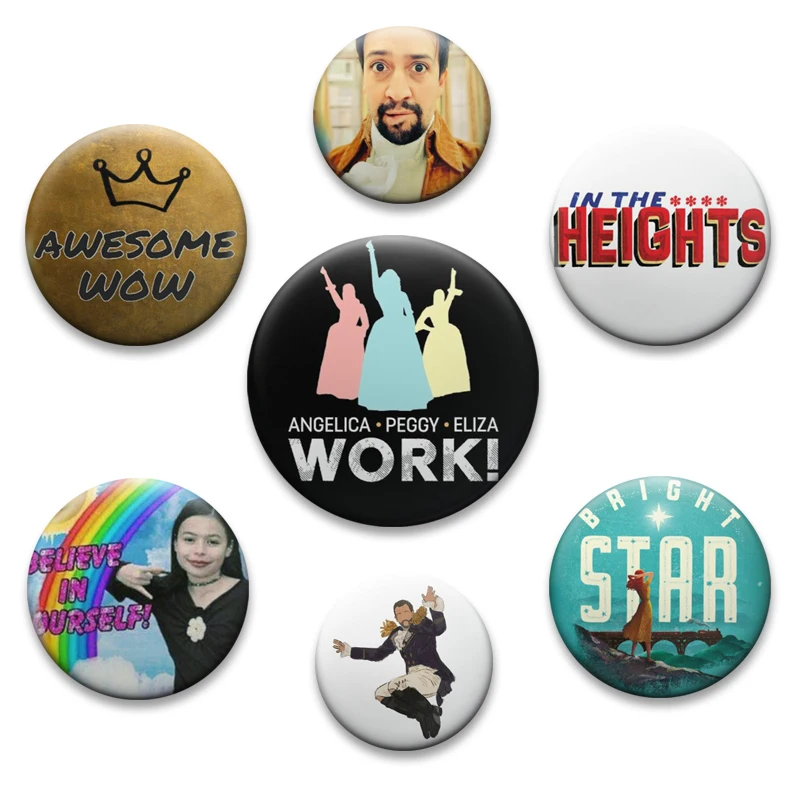 

Creative Handmade Brooch Miranda Cosgrove Hamilton Inspired DIY Tinplate Badges Canvas Bag Decor Button Pins Clothes Accessories