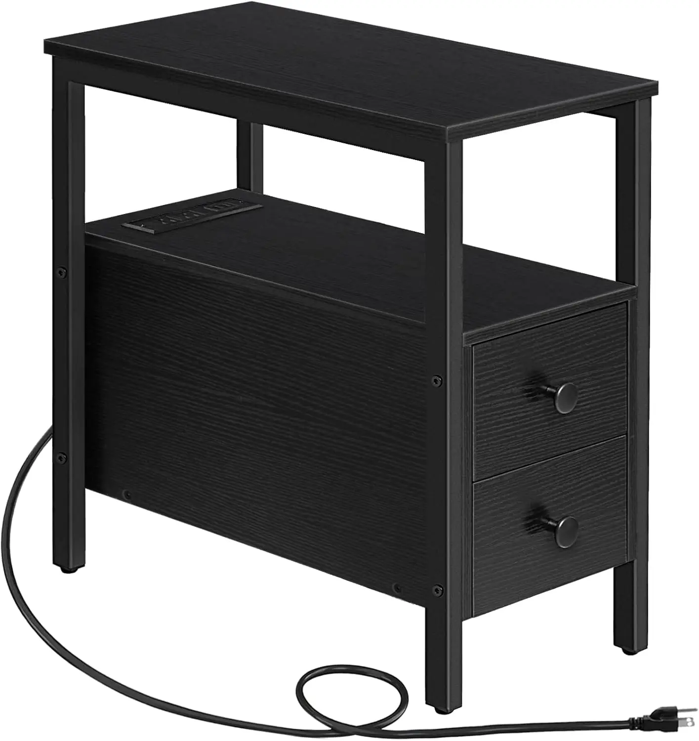 

End Table with Charging Station, Narrow Side Table with 2 Drawer & USB Port & Power Outlets, Nightstand for Small Spaces, Sta