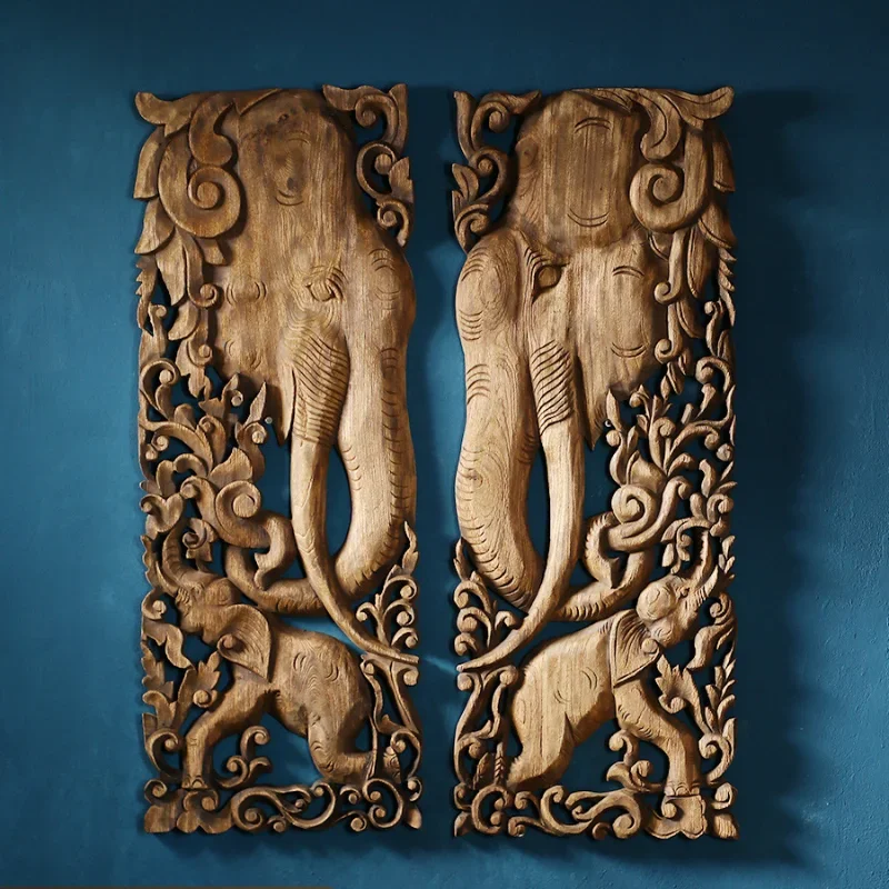 Wood carving wall hanging living room entrance Thai decorative pendant elephant solid wood carving handicraft carving board