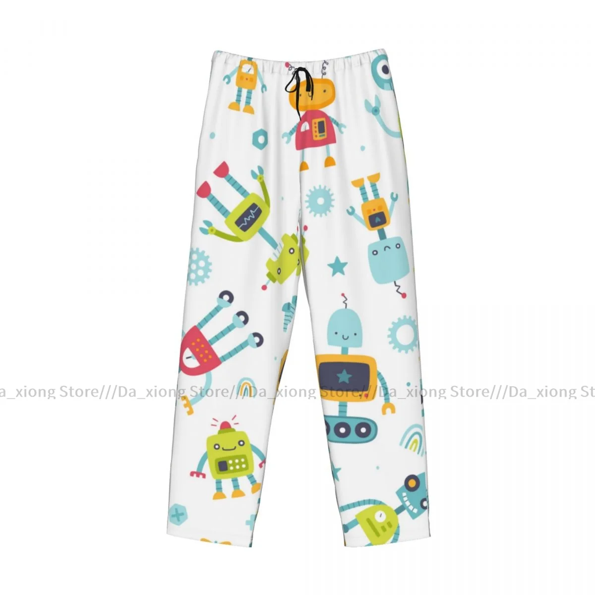 Men\'s Sleepwear Loose Sleep Pants Pajamas Cute Diverse Colorful Robots Long Lounge Bottoms Casual Homewear