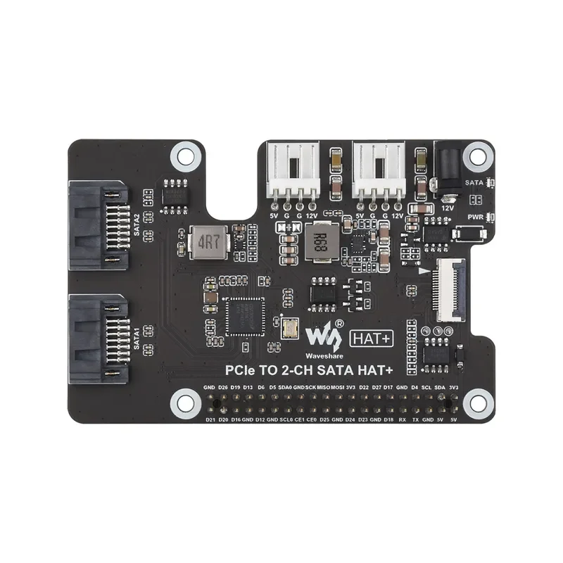 Raspberry Pi 5 PCIe to Dual-Channel SATA Expansion Board for Raspberry Pi 5 Drive-Free Plug-and-Play HAT with Standard