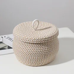 New round storage basket cotton rope with cover storage box snack basket egg basket sundries finishing basket