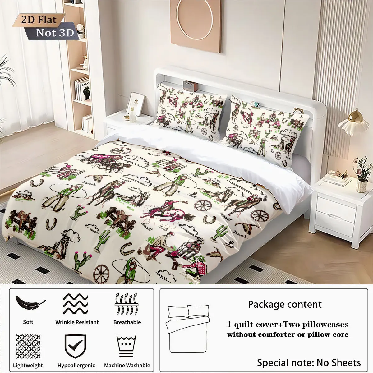 Western Cowboy Cactus Desert 3D Digital Printed Duvet Cover Set Queen King Size Bed Comforter Full for Southwest Bedroom Decor