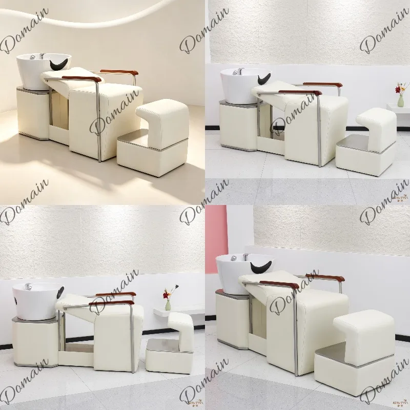 New Semi-Reclining Hair Washing Bed Ceramic Basin Spa Shampoo Chair for Salon Barber Shop