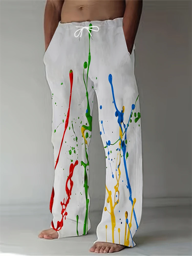 

Spring And Summer Men's Casual Pants With Fashion Digital Gradient Printing, Loose Drawstring Hawaii Beach Sweatpants
