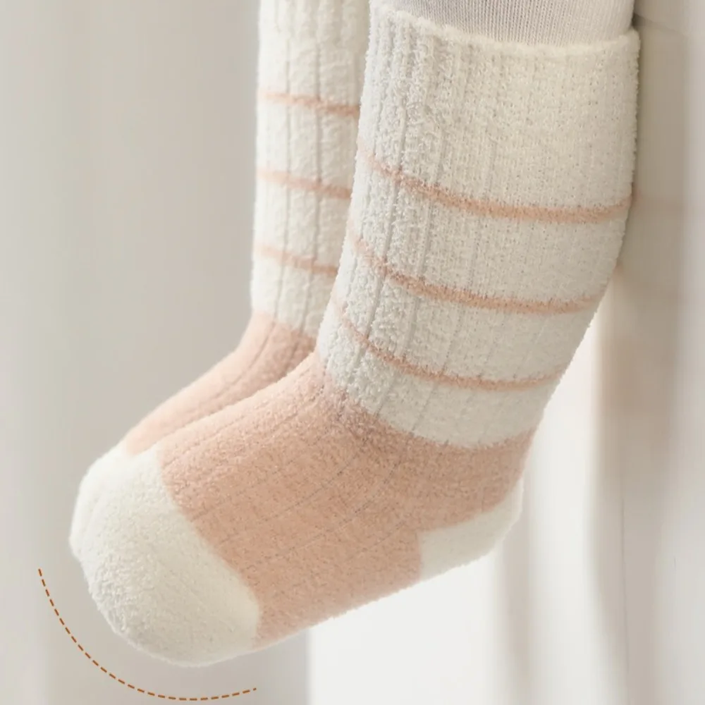 0-5-year-old Autumn and Winter Children's Thick, Warm Elastic Mid Tube Socks with Casual Striped Patterns Kids Short Socks