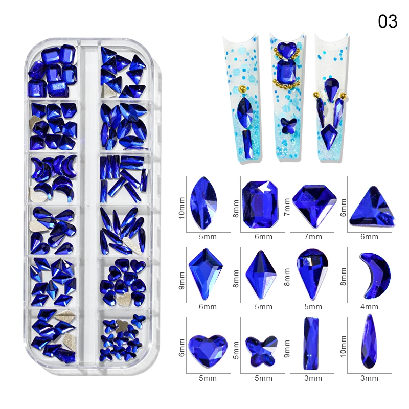 Diamantes de imitación AB para decoración de uñas, cristal de varias formas para manualidades, mezcla de 12 estilos, cristales planos, Gema 3D, 120 piezas