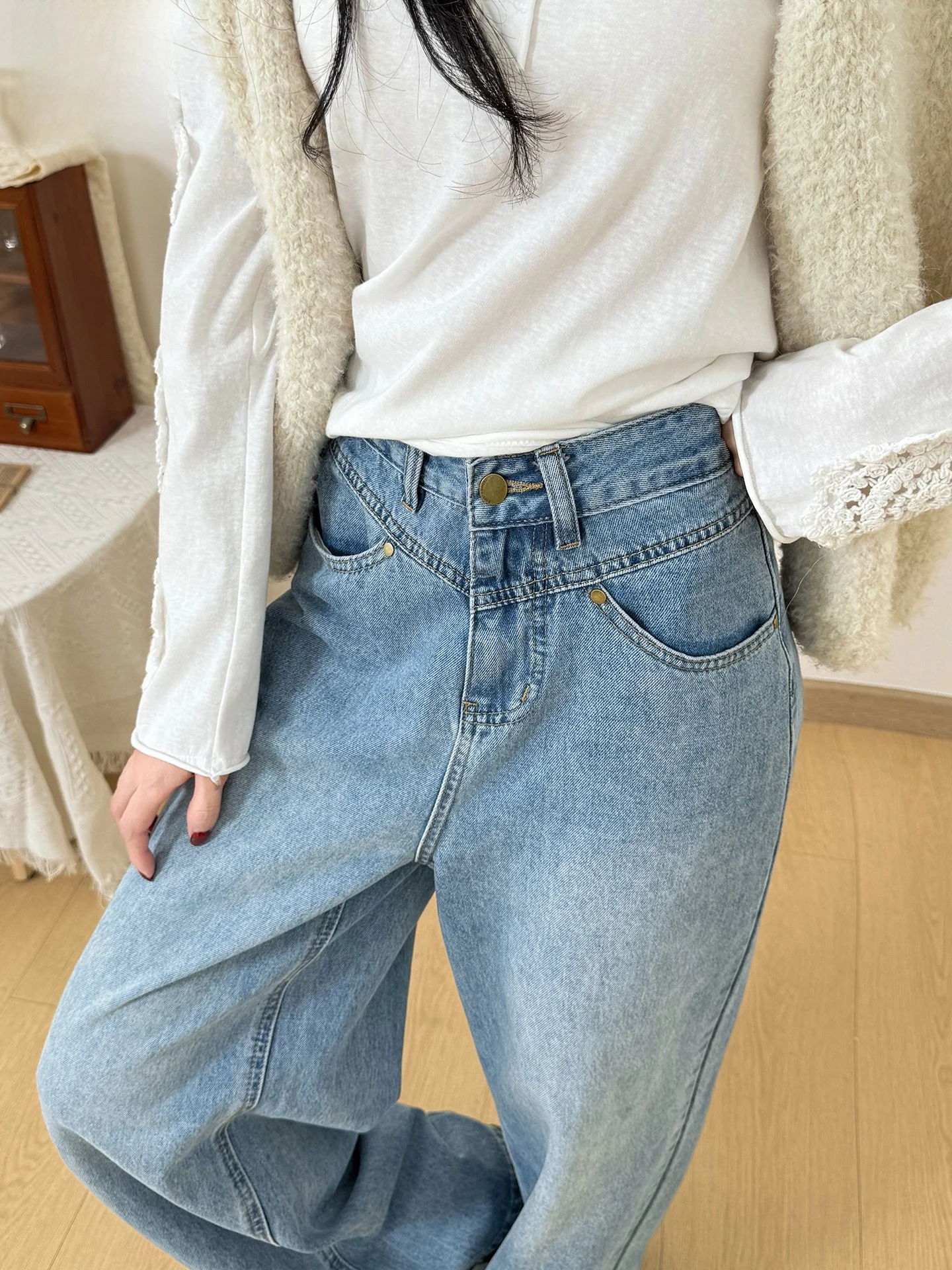 

Американские джинсы с высокой талией и широкими штанинами для женщин, летние, новые, свободные, стройнящие, струящиеся, в пол, прямого кроя