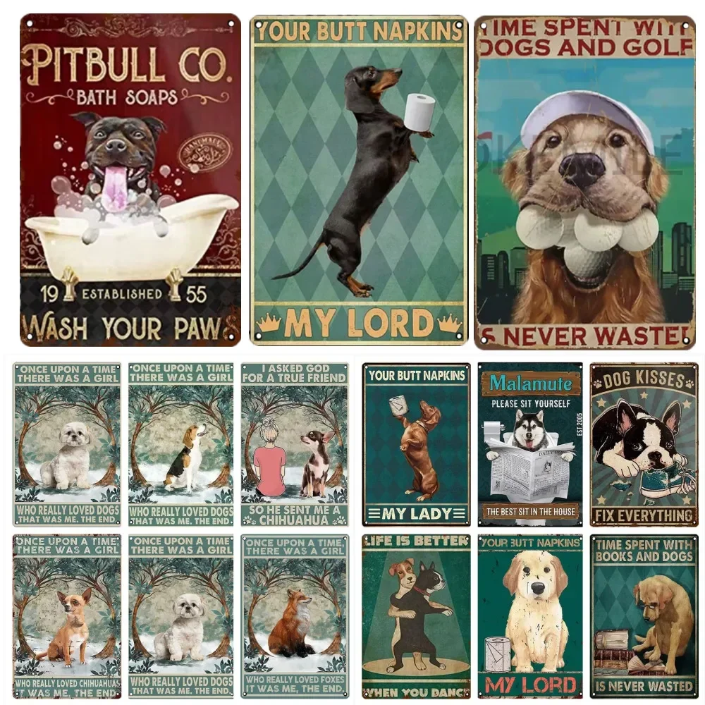 Dachshund Metal Tin Sign Tissue Dog Retro Vintage Bar Decor Wall Poster Golden Retriever Husky Plaque Home Decoration Style