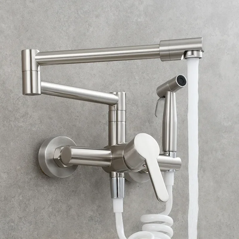 

Black Pot Filler Tap Wall Mounted Foldable Nickel Kitchen Faucet Hot & Cold Brass Sink Tap Rotate Folding Spout Chrome