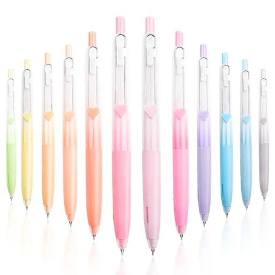 

12 упаковок гелевых ручек 0,5 мм, градиентный корпус с многофункциональным металлическим зажимом и подвеской в виде сердца, мягкая ручка, видимые чернильные окна, гладкие, быстросохнущие Wr