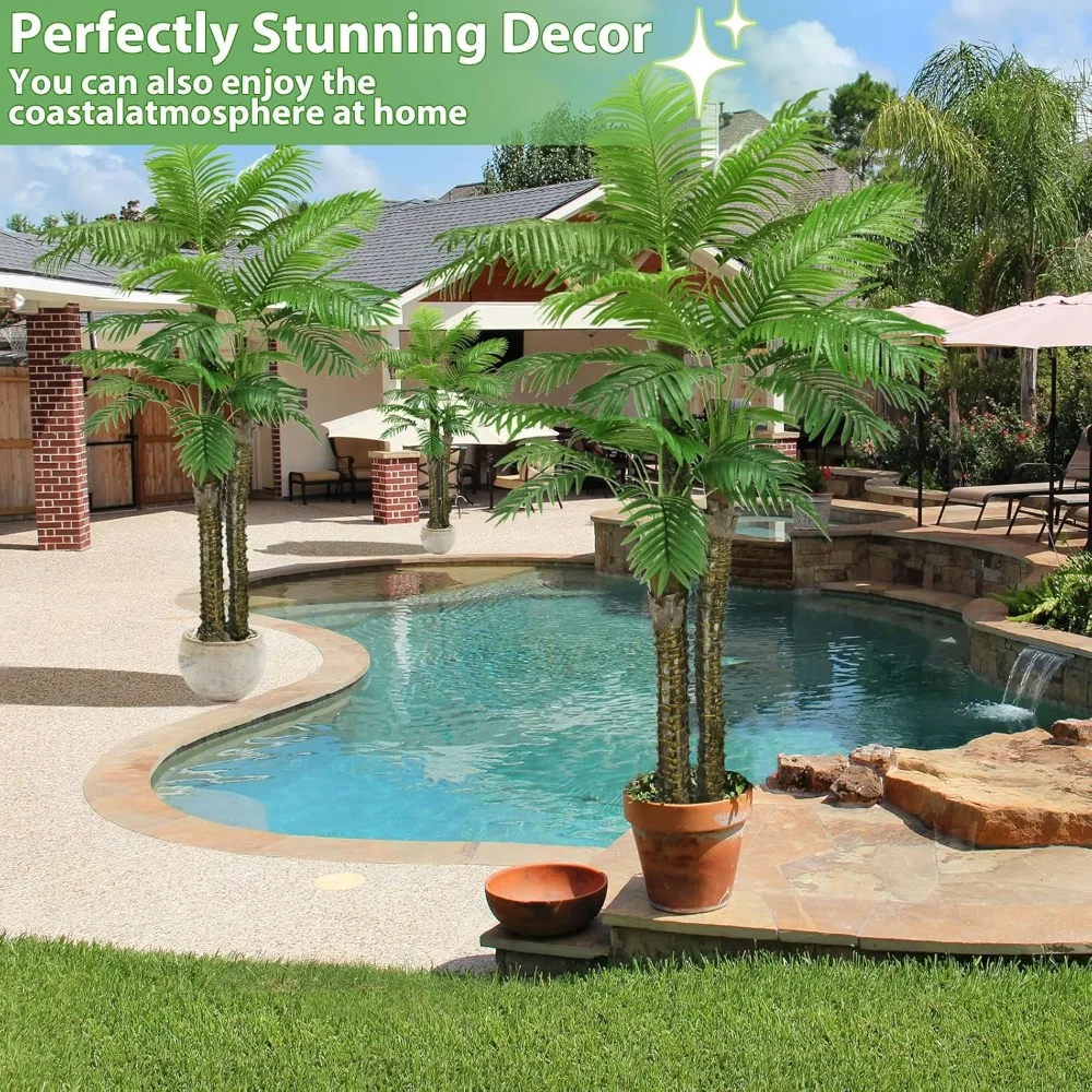 8ft Artificial Tree for Outdoors Triple Tropical Phoenix Palm UV Resistant Fake Palm Plants Palm Plants,Perfect Decor