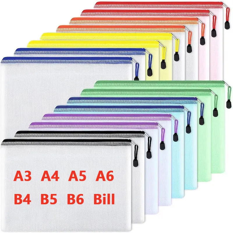 A3/A4/A5/A6 Mesh Zipper Pouch Document Bag Waterproof Zip File Folders School Office Supplies Pencil Case Cosmetic Makeup Bags