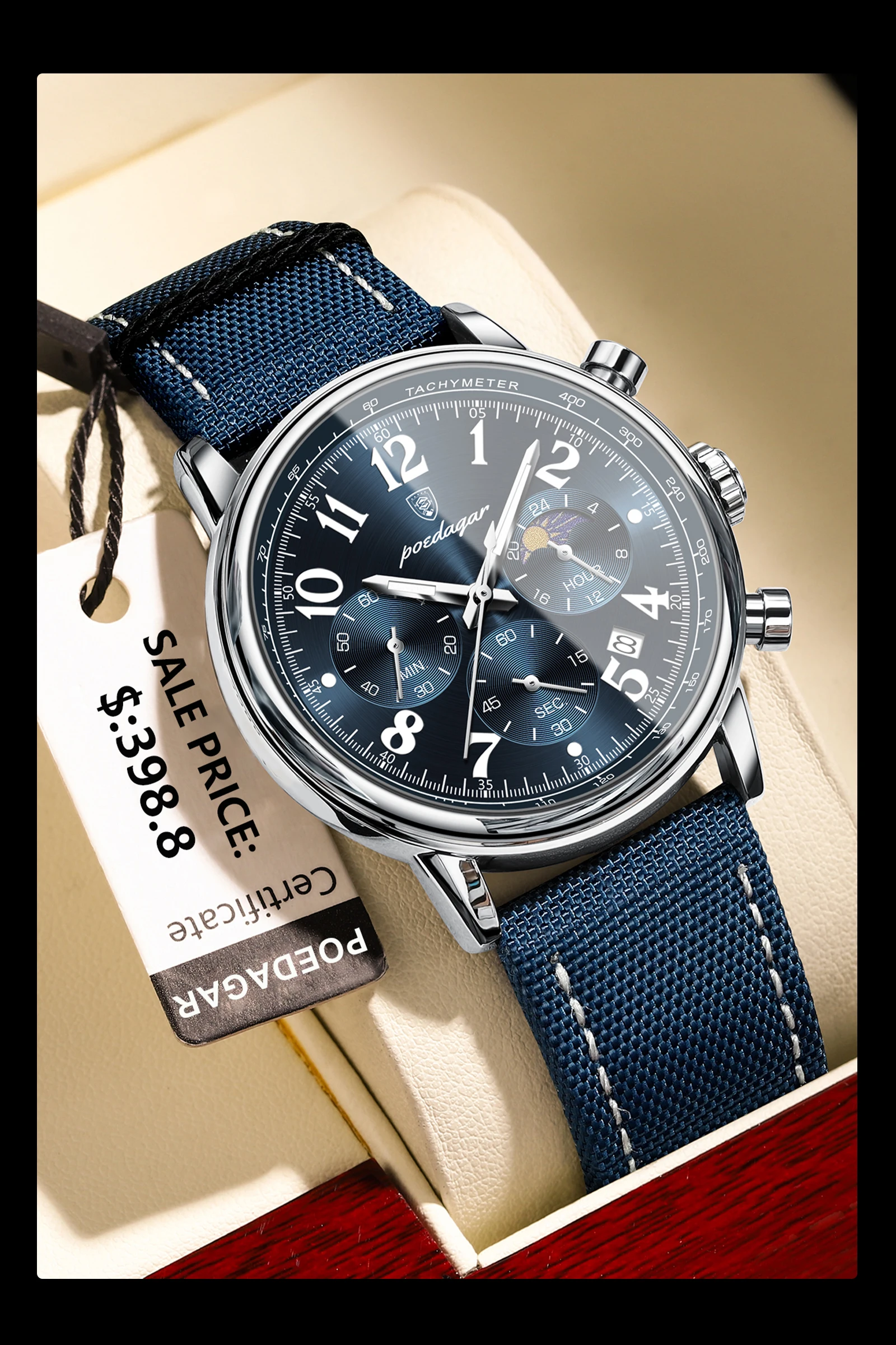 POEDAGAR Luxus Sport Militär Männer Uhr Wasserdicht Leucht Chronograph Nylon Leder Datum Mann Armbanduhr Quarz herren Uhren – Detail 7