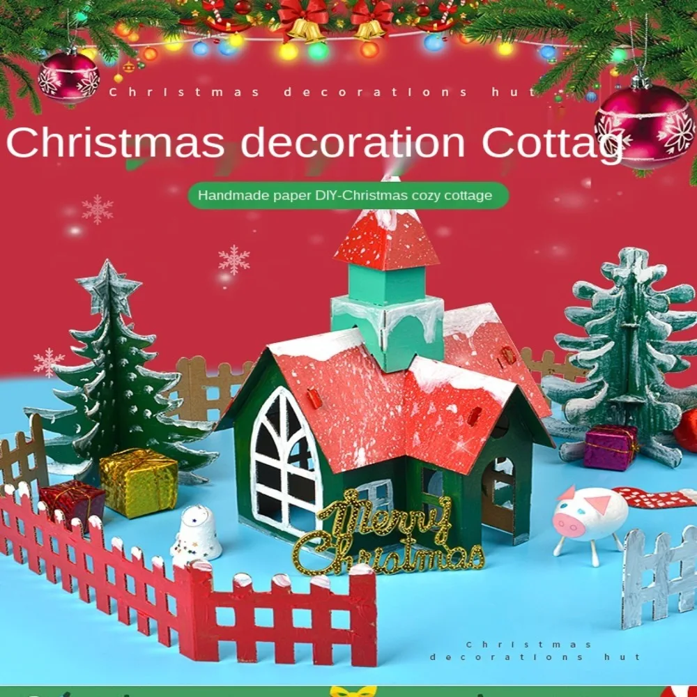 Children Handmade DIY Painting Christmas Biscuit House Craft Cookie House Paper Shell House Festival Decorations Homemade Hut