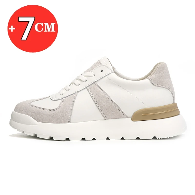 

7 см подъемная обувь, мужские кроссовки на платформе из натуральной кожи, повседневная спортивная обувь на толстой подошве и скрытой платформе, увеличивающая рост