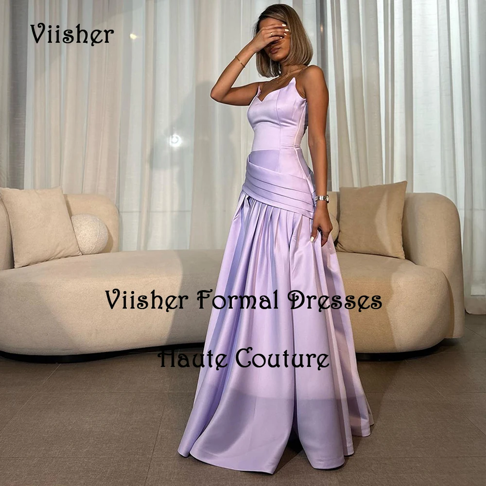 

Lilac Satin Mermaid Evening Dresses for Women Spaghetti Straps V Neck Prom Dress Arabian Dubai Formal Occasion Gowns 2024