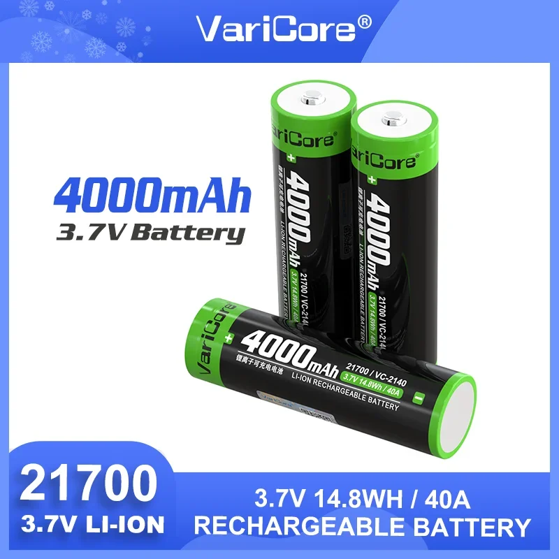 

1-20PCS Original VariCore VC-2140 with Tip 3.7V 4000mAh 21700 High-capacity Rechargeable Lithium Battery for Electric Tool