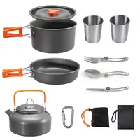 Camping Cooking Set Camping Cookware Travel Tableware Outdoor Picnic Set Teapot for 2-3 Peaple Non-stick Pots Sets Random Color