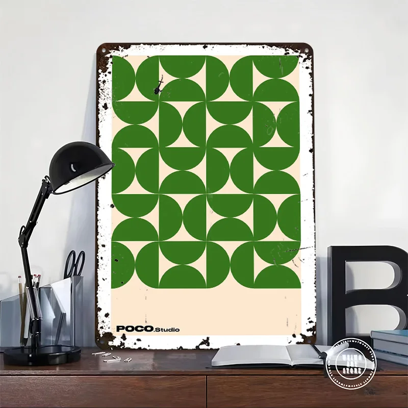 الأخضر نمط هندسي الفن طباعة المعادن المشارك تين علامات جدار الفن ركن القهوة مخصص علامة معدنية للديكور المنزل الداخلي