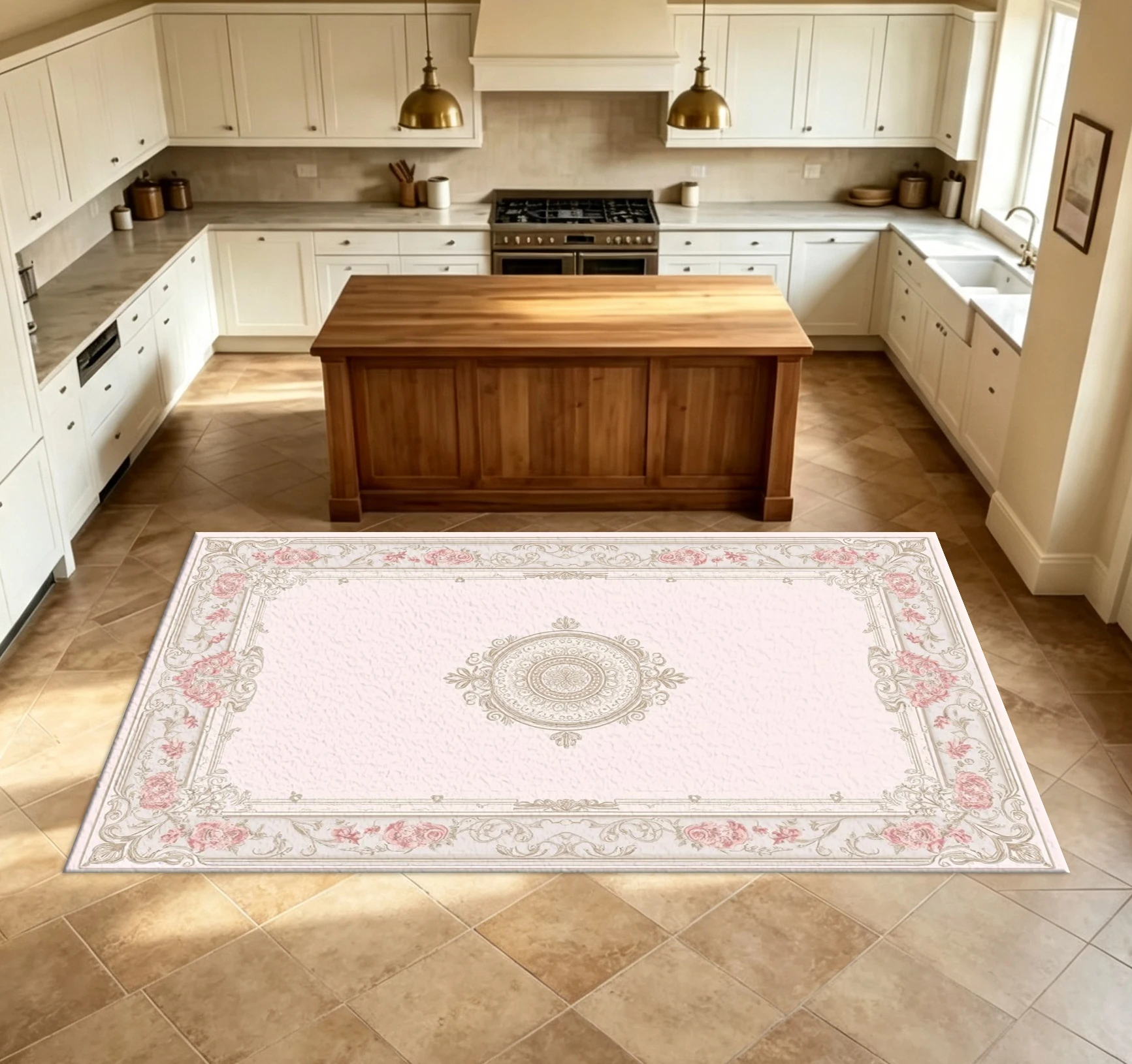 Elegant Pink Rose Floral Border Carpet Flooring European Luxury Living Room Decor Floor Carpet