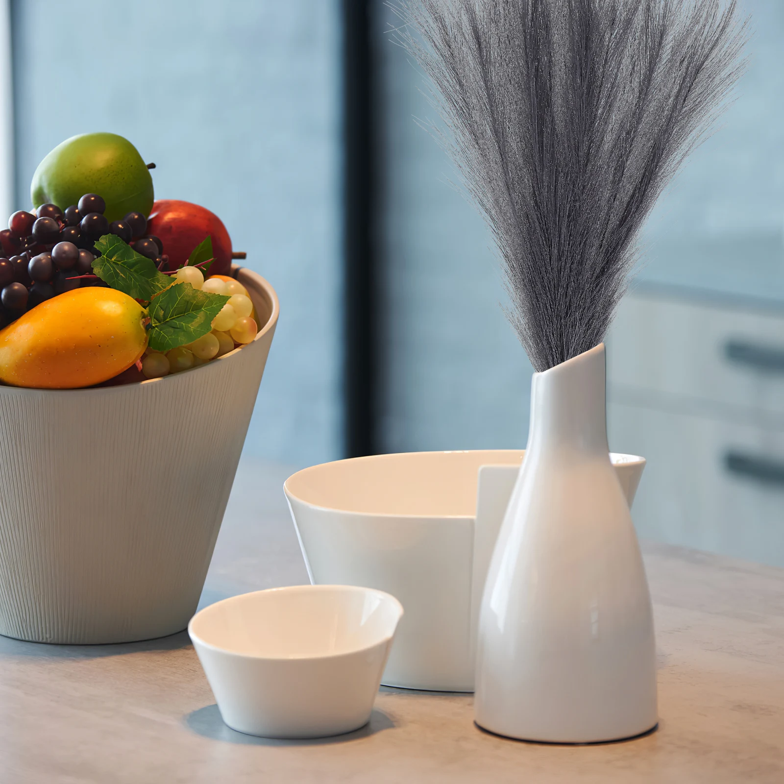 

6 Pcs Artificial Short Stem White Gray Decorative Bouquet for Home Wedding Table Decoration Grass Branches