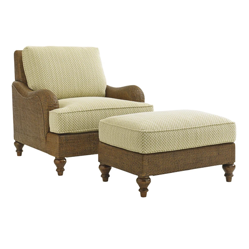 

Retro style all solid wood rattan dark single chair pedal combination flower cloth soft bag removable and washable sofa