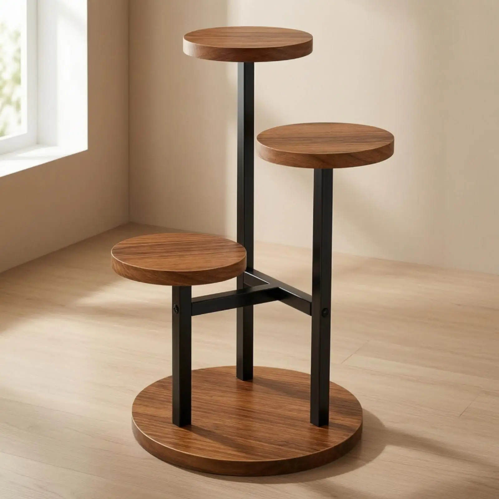Freestanding Multi-Tier Plant Stand Space-Saving Iron Plant Stand with Round Levels Indoor Tiered Flower Shelf for Window