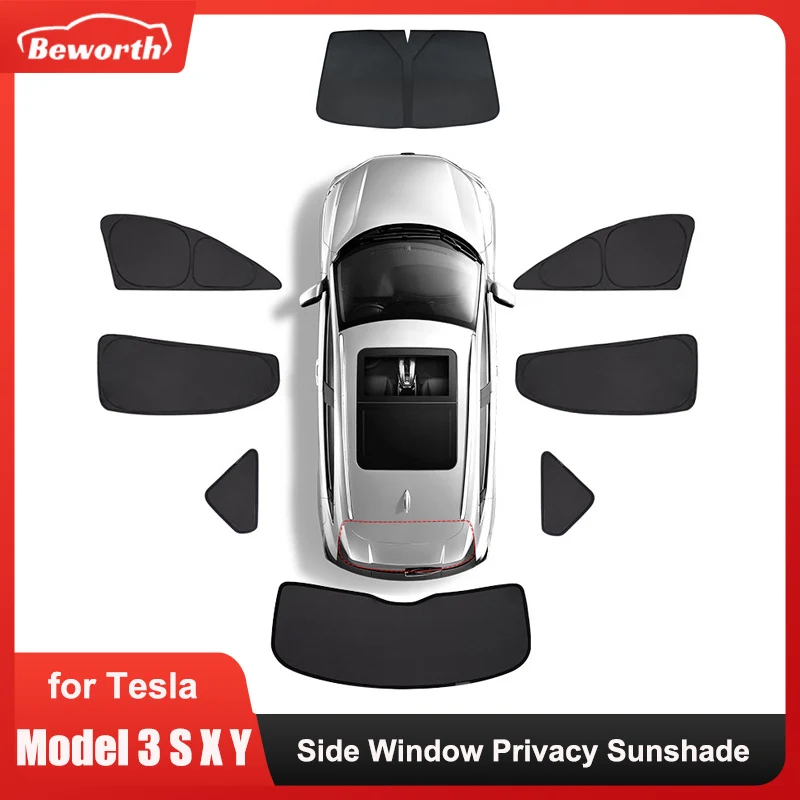 

Side Window Privacy Trim Sunshade For Tesla Model 3 S X Y 2024 Front Rear Windshield Blind Shading Sun Shade for Camping Hiking