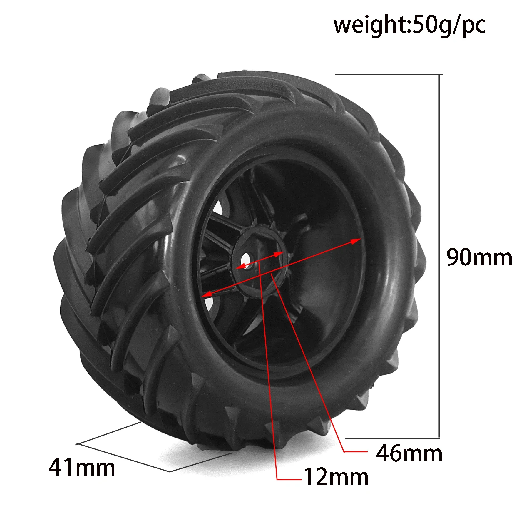 4pcs 90mm Monster Truck Buggy Tires Wheel 12mm Hex for TRAXXAS E-Revo MJX 16207 16208 SCY 16101 HBX 1/16 RC Car Upgrade Parts